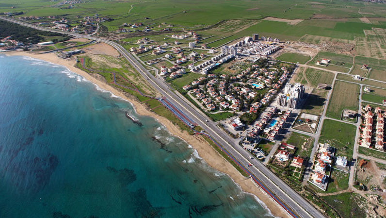kuzey kıbrıs long beach iskele bölgesi kuş bakışı görünüm