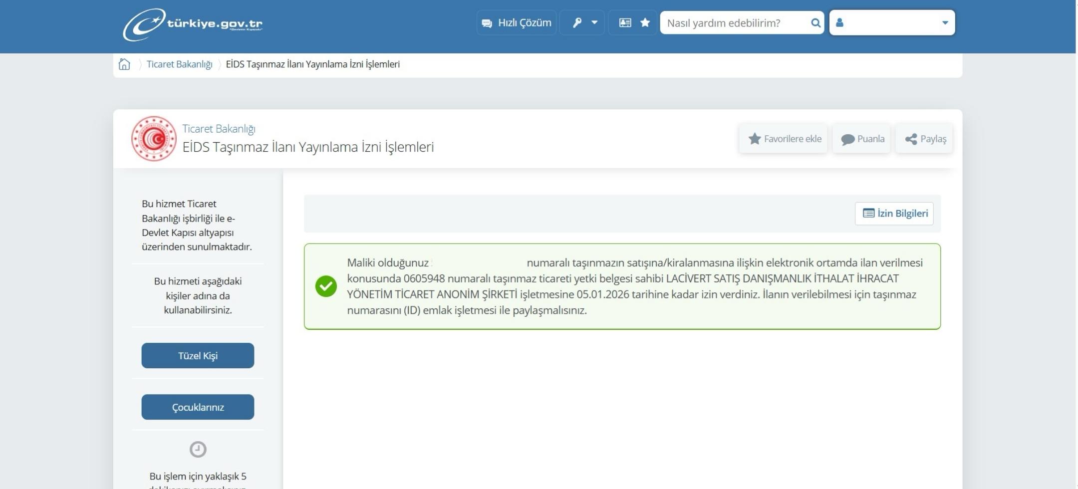 e-devletten emlakçıya yetki verme başarılı ekranı