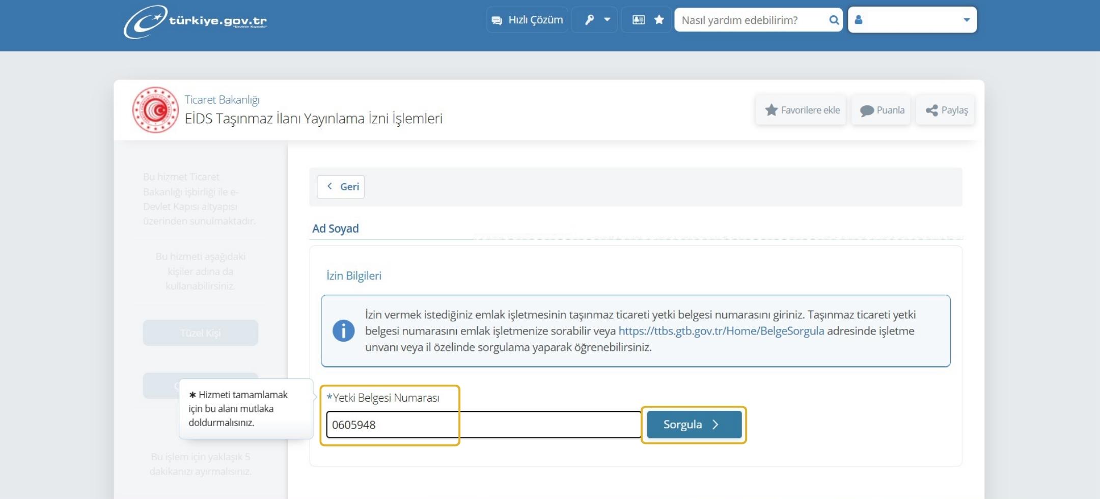 e-devletten yetki verilecek emlak işletmesinin seçilmesi