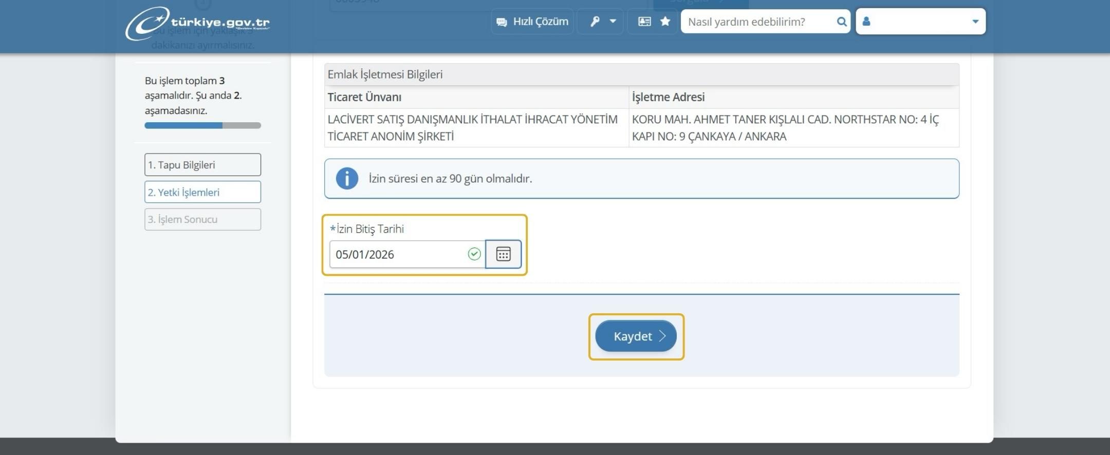 e-devletten emlakçıya yetki verme yetki bitiş tarihi seçimi