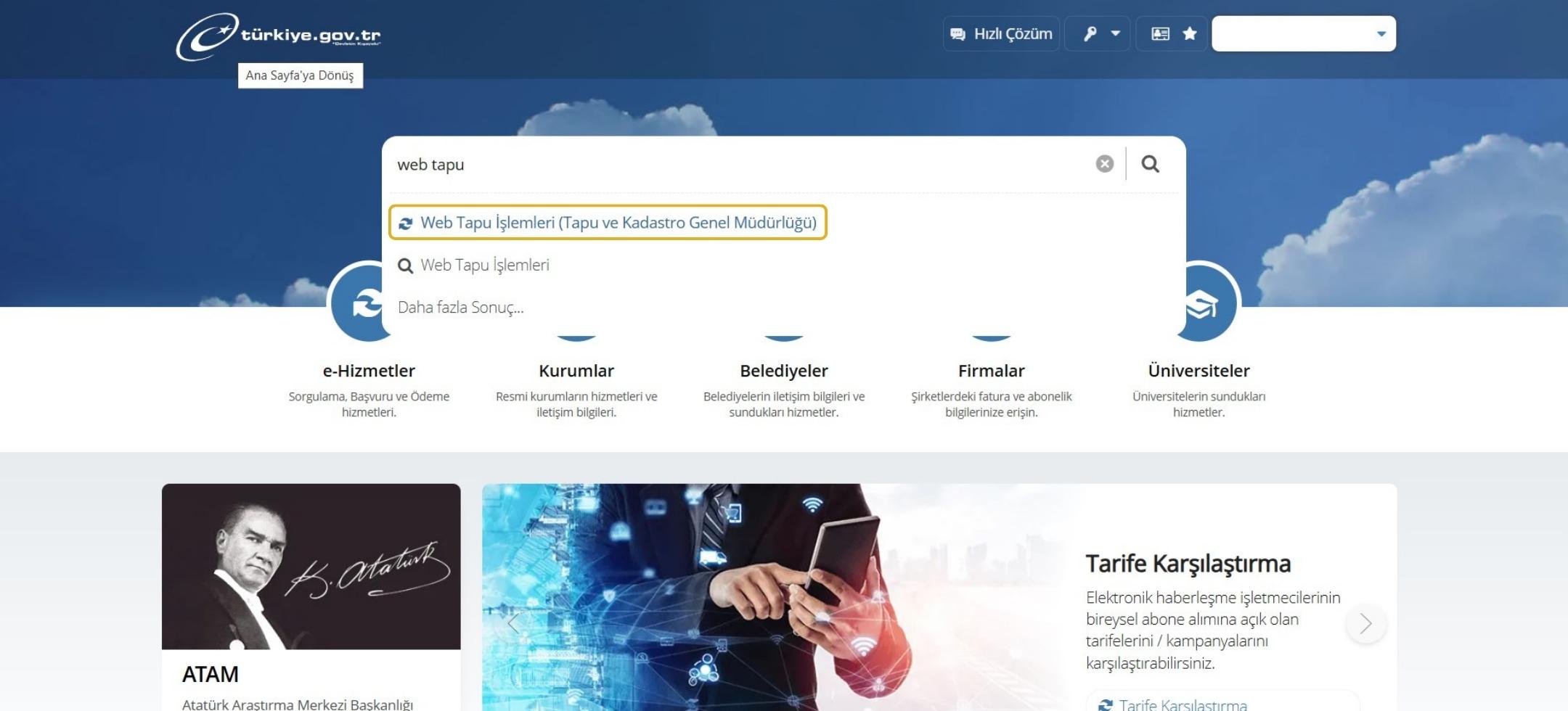 e-devlet web tapu işlemleri
