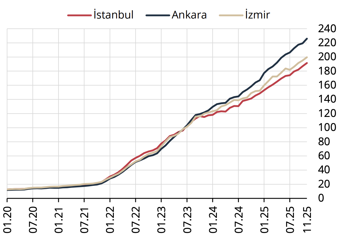büyükşehirlere göre konut fiyat endeksi grafiği kasım 2025